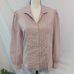 EUC - Breckenridge Pink Tuxedo Blouse with Bell Sleeves - S